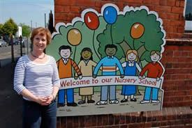 Picture of Head Teacher outside Newbridge Nursery School
